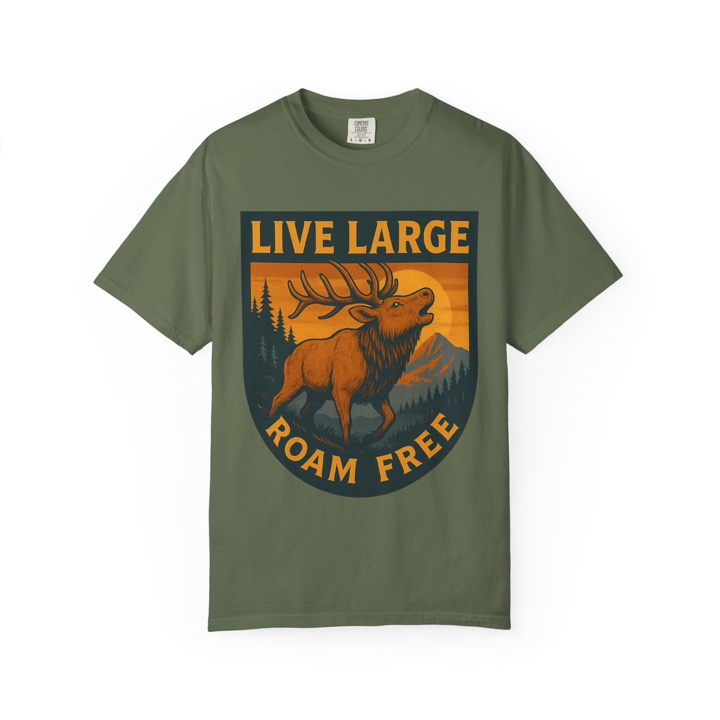 Live Large Roam Free Elk T-Shirt, Nature Lover Tee, Adventure Shirt, Outdoorsy Apparel, Gift for Him/Her, Vintage Style T-Shirt