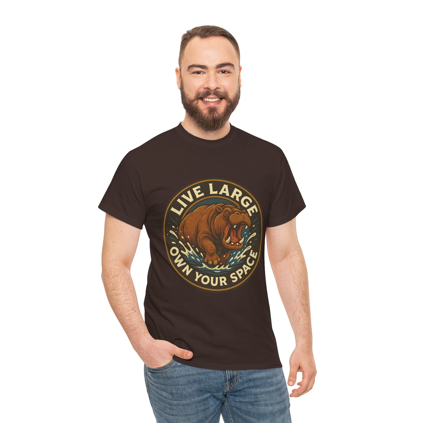 Live Large Own Your Space Graphic Hippo Shirt
