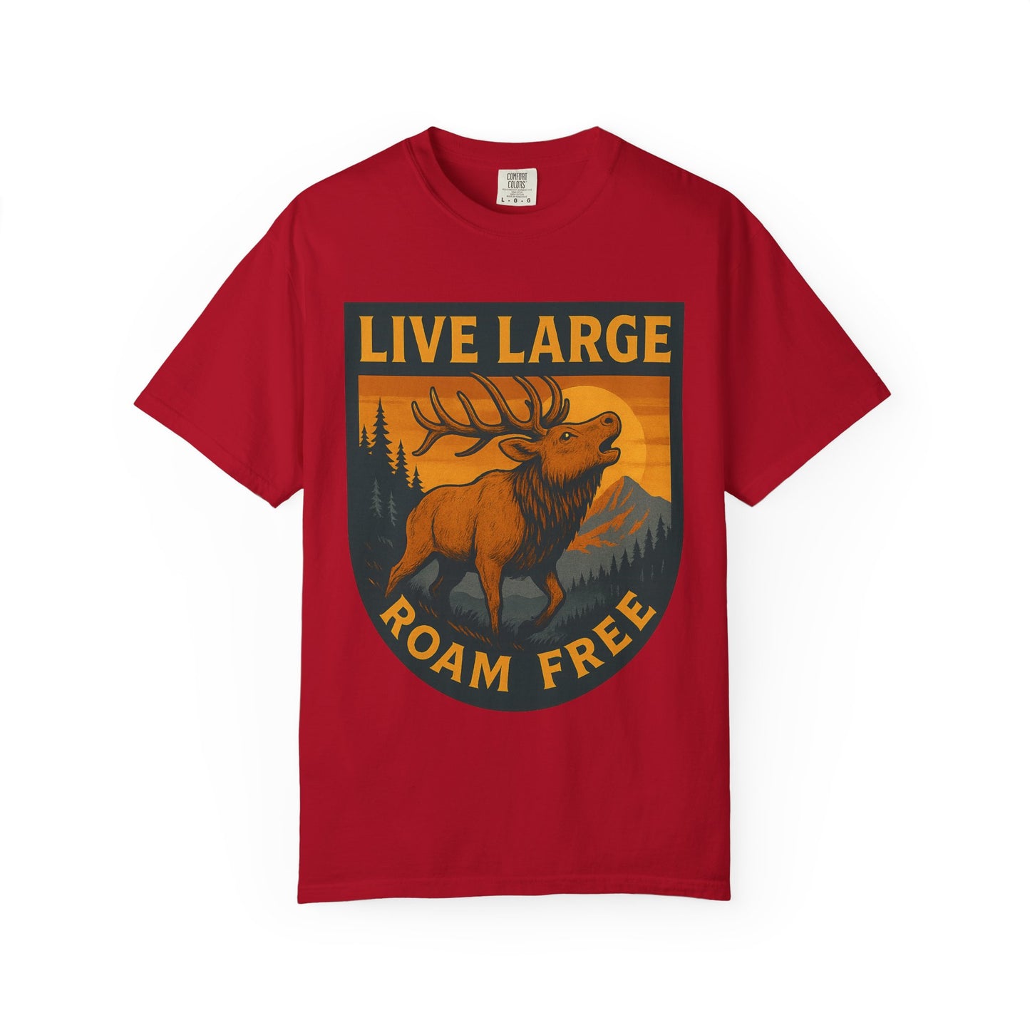 Live Large Roam Free Elk T-Shirt, Nature Lover Tee, Adventure Shirt, Outdoorsy Apparel, Gift for Him/Her, Vintage Style T-Shirt