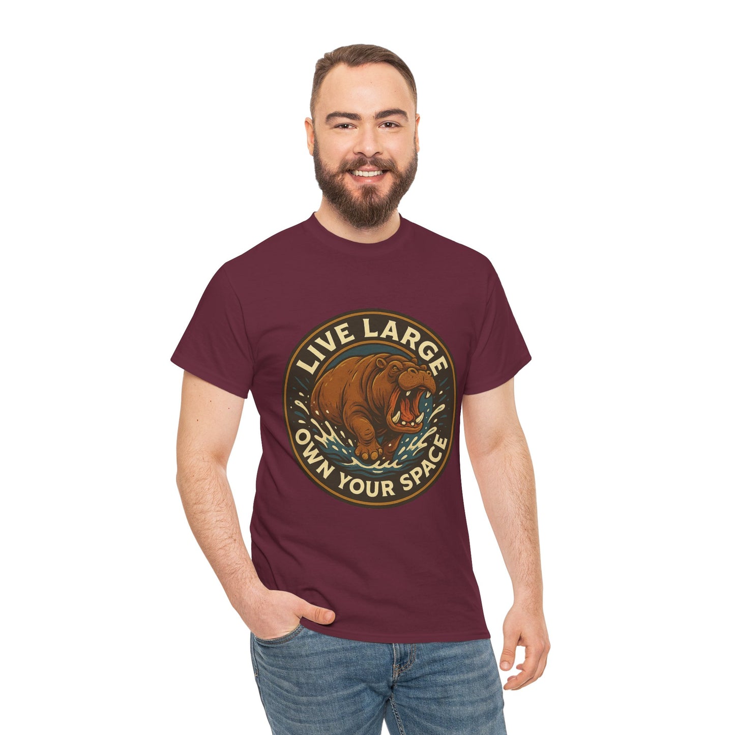 Live Large Own Your Space Graphic Hippo Shirt