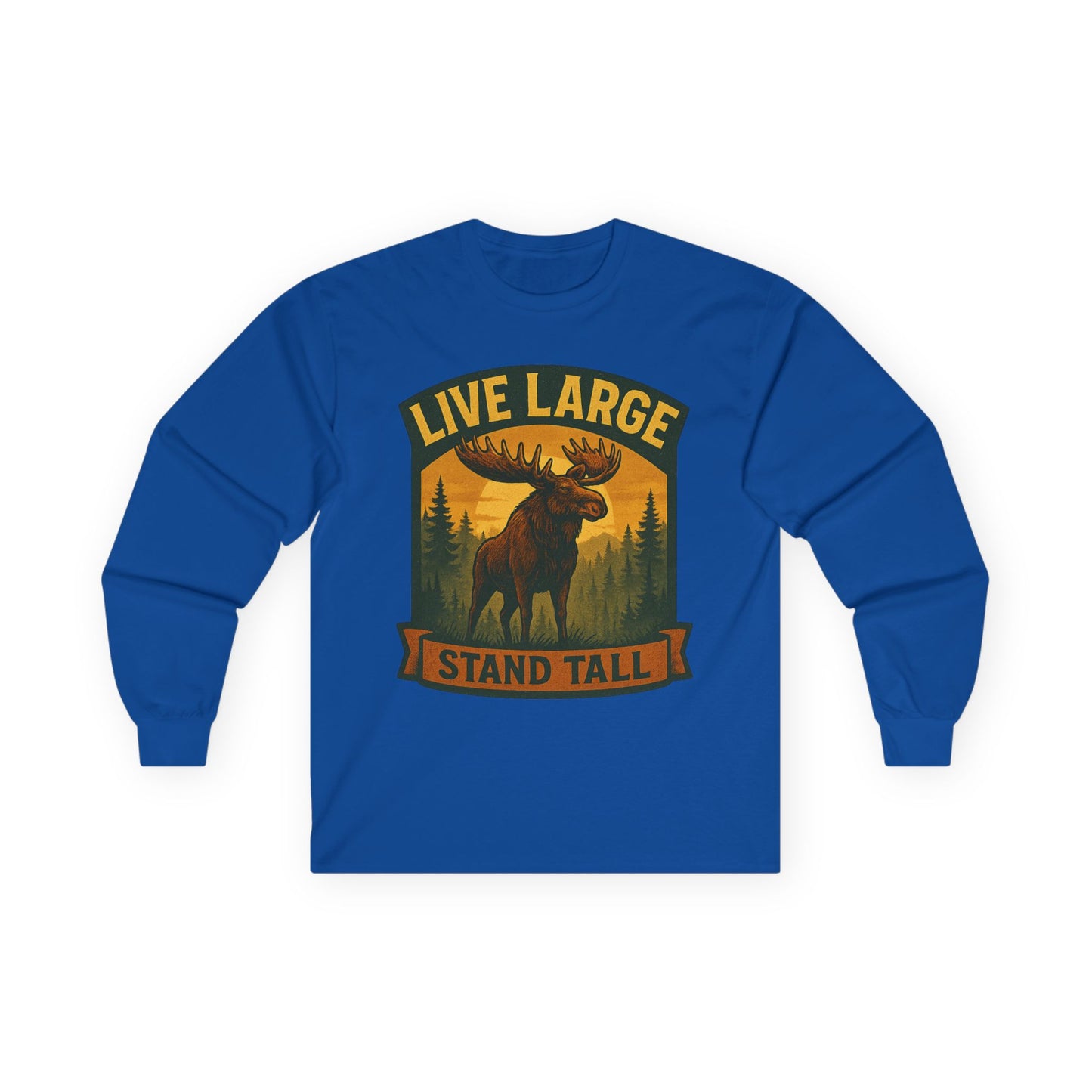 Moose Graphic Long Sleeve Tee | Live Large Stand Tall | Casual Style for Outdoorsy Vibes, Perfect for Gifts, Camping, Nature Lovers