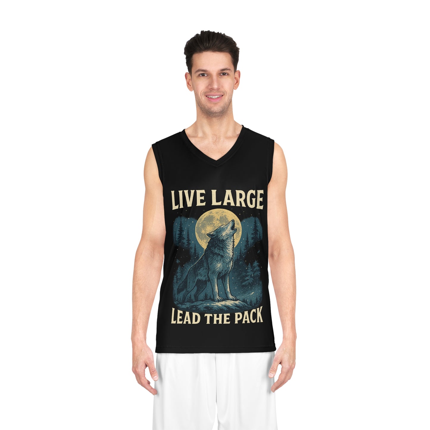 Wolf Print Basketball Jersey - Live Large Lead the Pack, Sports Apparel, Gift for Athletes, Team Jersey, Unique Workout Wear, Men's Jersey