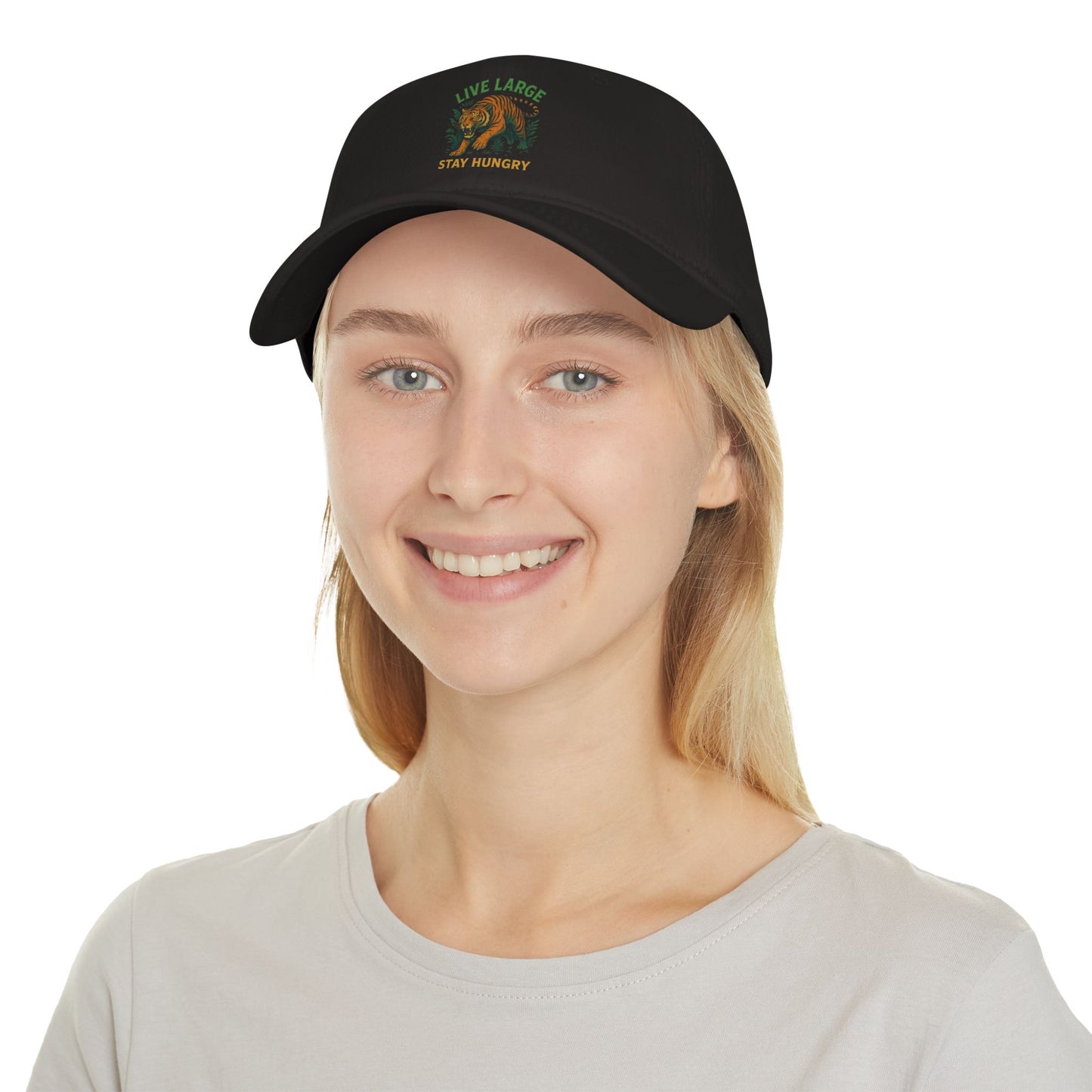 Live Large Stay Hungry Baseball Cap, Tiger