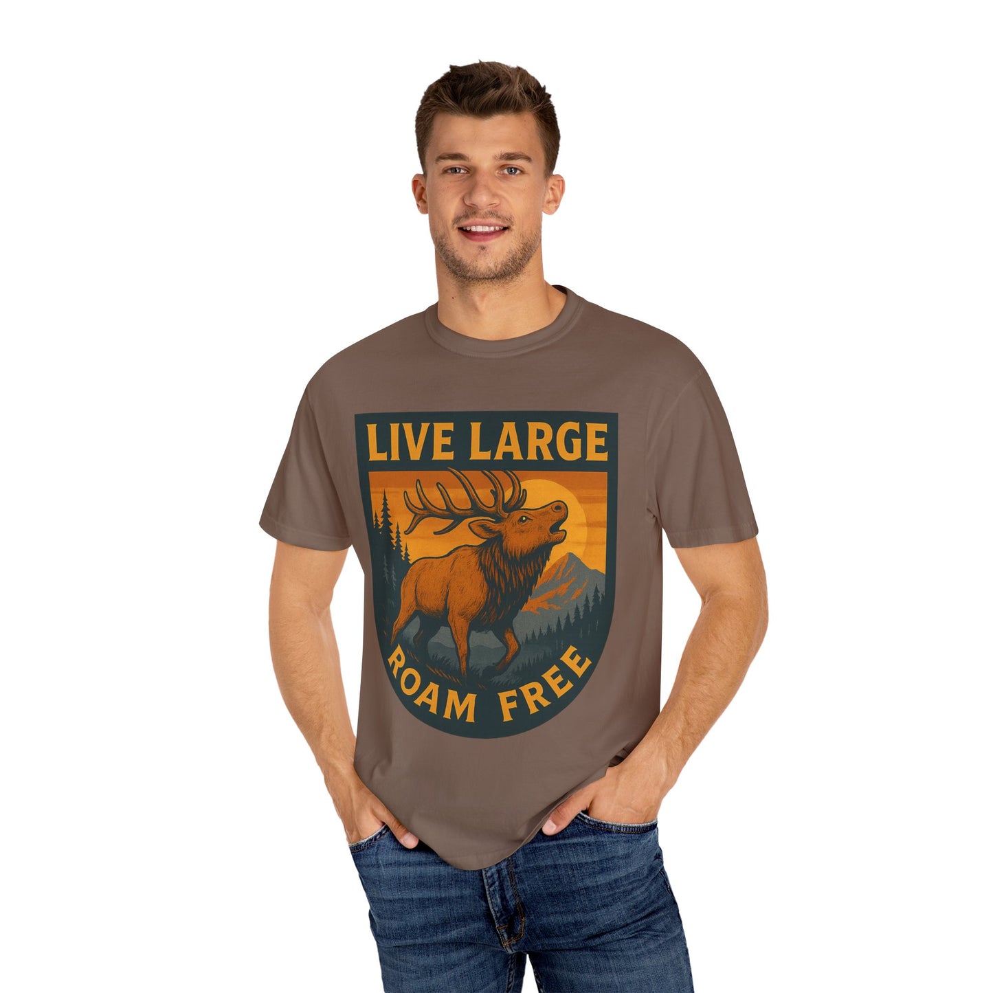 Live Large Roam Free Elk T-Shirt, Nature Lover Tee, Adventure Shirt, Outdoorsy Apparel, Gift for Him/Her, Vintage Style T-Shirt