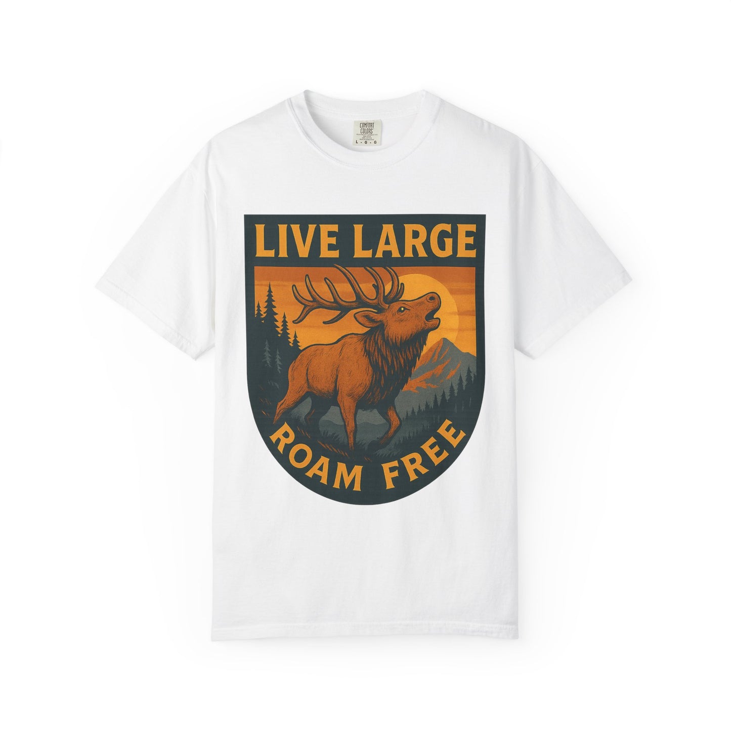 Live Large Roam Free Elk T-Shirt, Nature Lover Tee, Adventure Shirt, Outdoorsy Apparel, Gift for Him/Her, Vintage Style T-Shirt