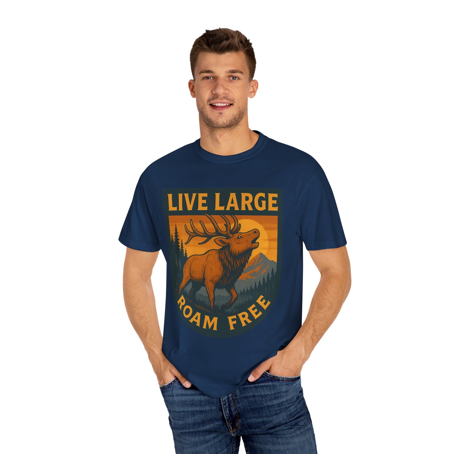 Live Large Roam Free Elk T-Shirt, Nature Lover Tee, Adventure Shirt, Outdoorsy Apparel, Gift for Him/Her, Vintage Style T-Shirt