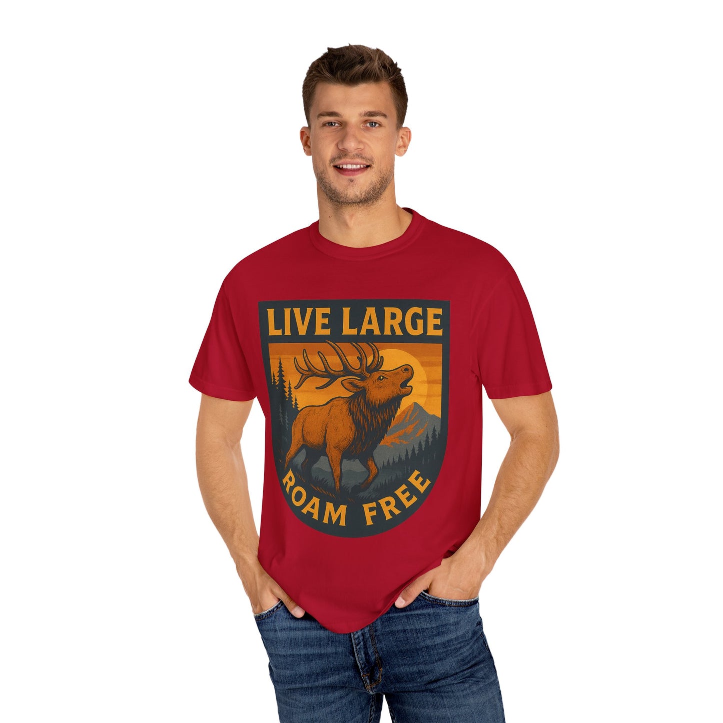 Live Large Roam Free Elk T-Shirt, Nature Lover Tee, Adventure Shirt, Outdoorsy Apparel, Gift for Him/Her, Vintage Style T-Shirt
