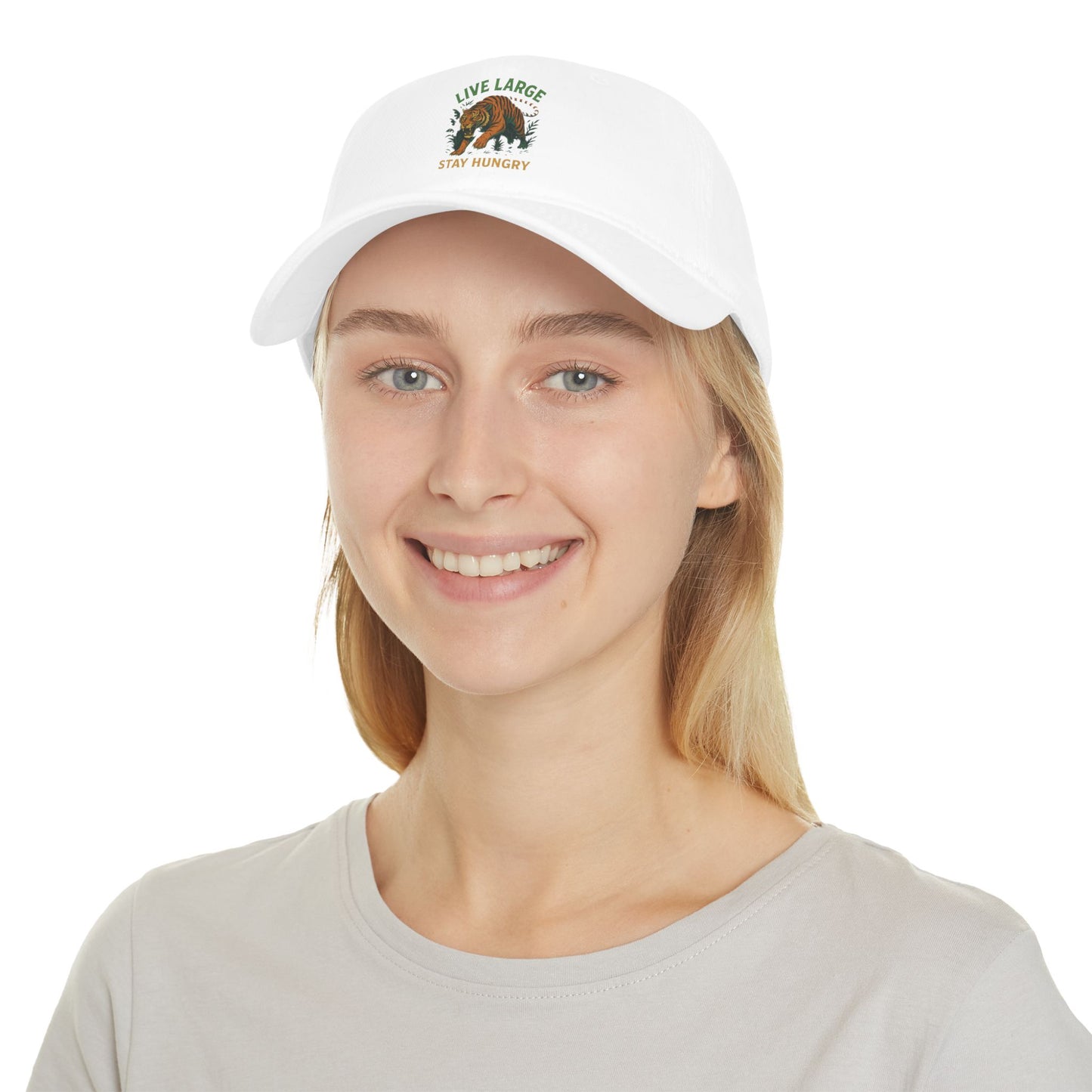 Live Large Stay Hungry Baseball Cap, Tiger