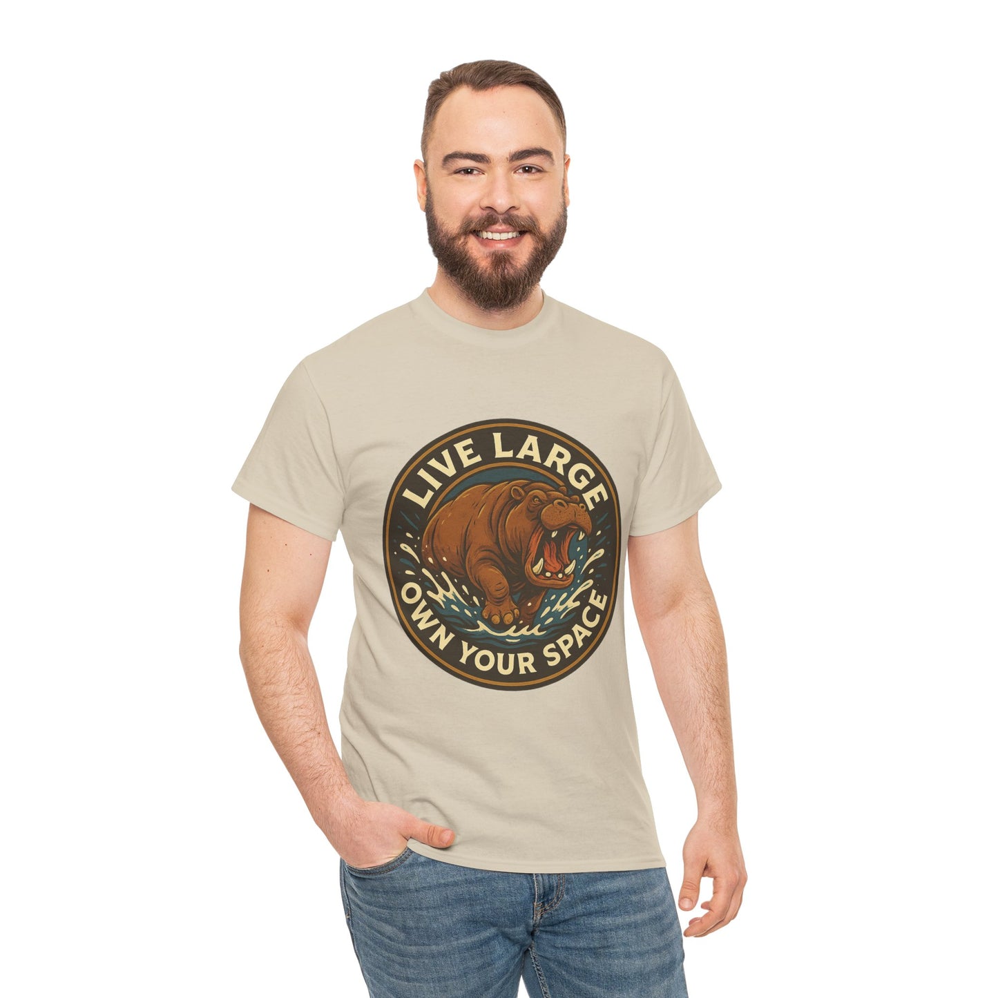 Live Large Own Your Space Graphic Hippo Shirt