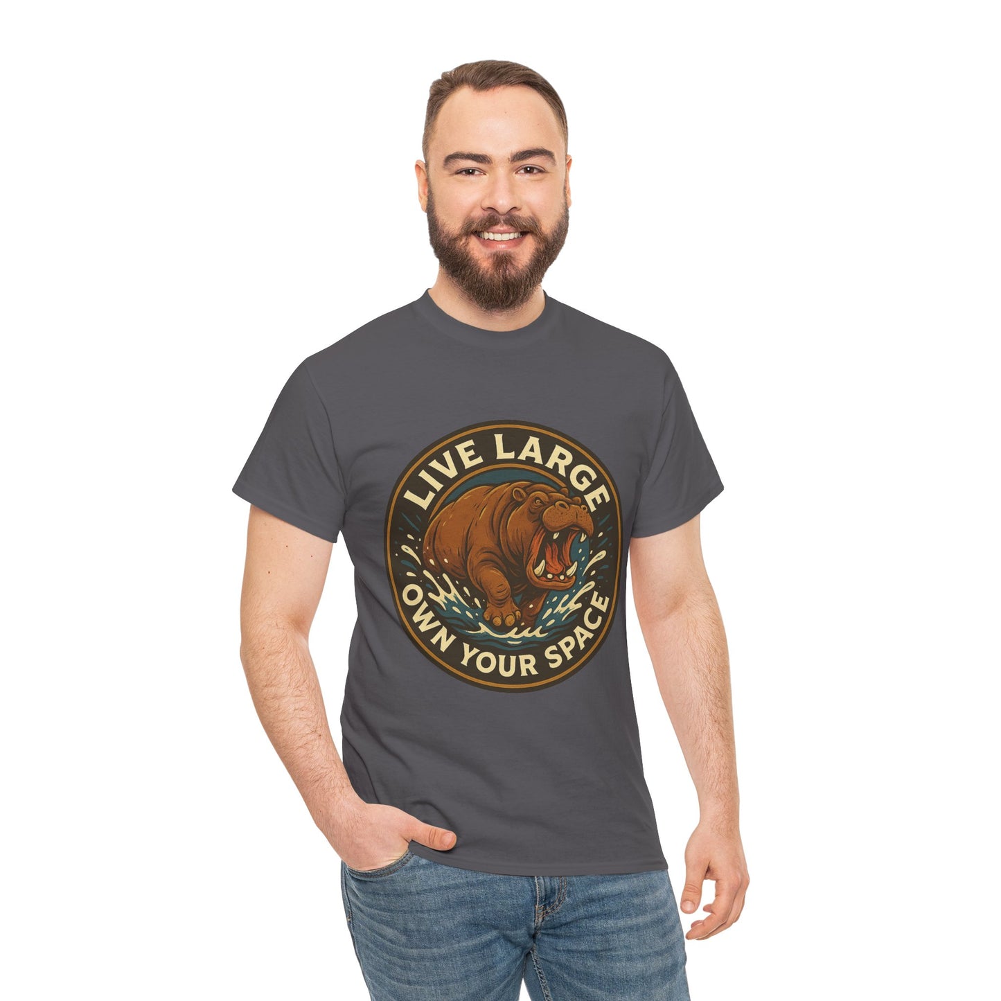 Live Large Own Your Space Graphic Hippo Shirt