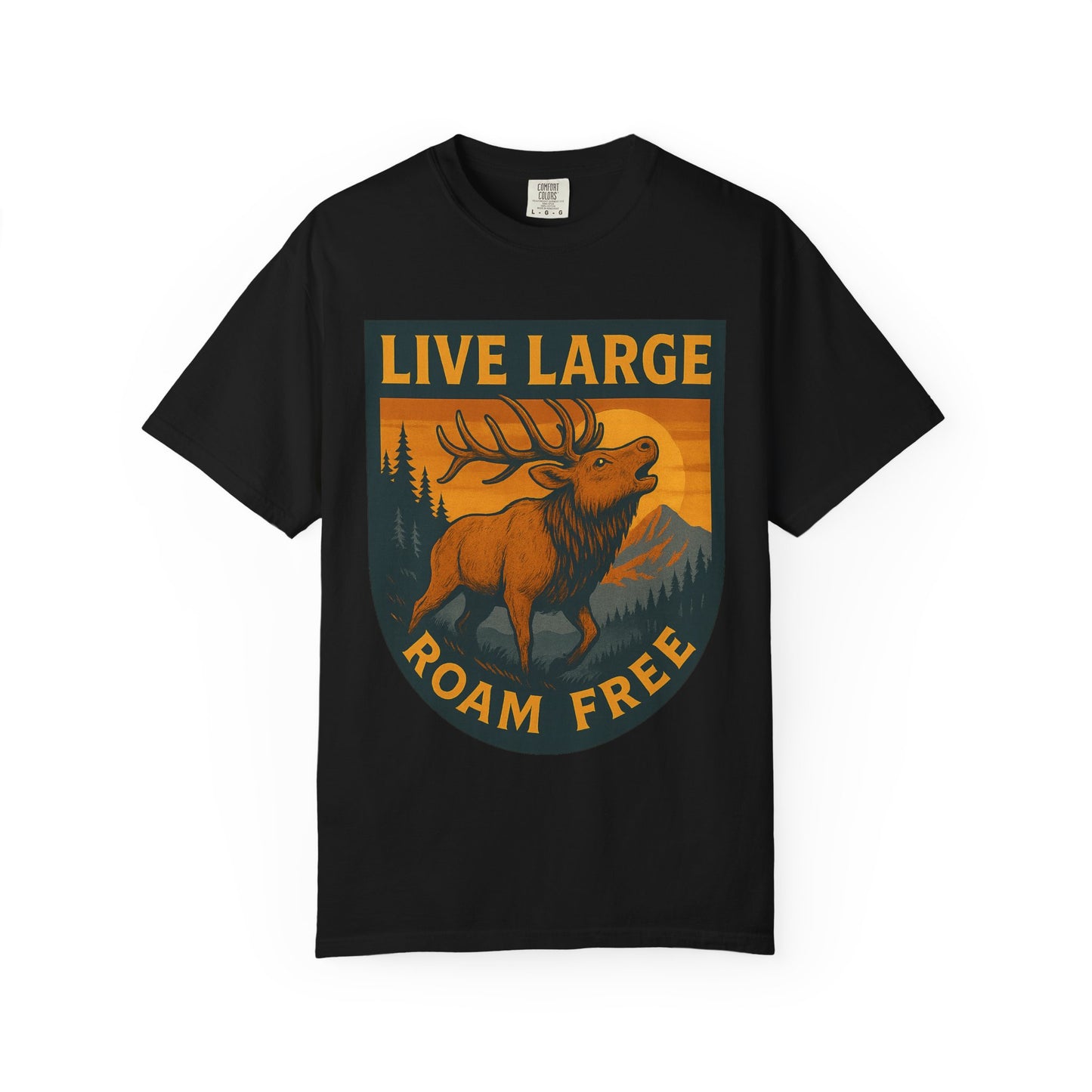 Live Large Roam Free Elk T-Shirt, Nature Lover Tee, Adventure Shirt, Outdoorsy Apparel, Gift for Him/Her, Vintage Style T-Shirt