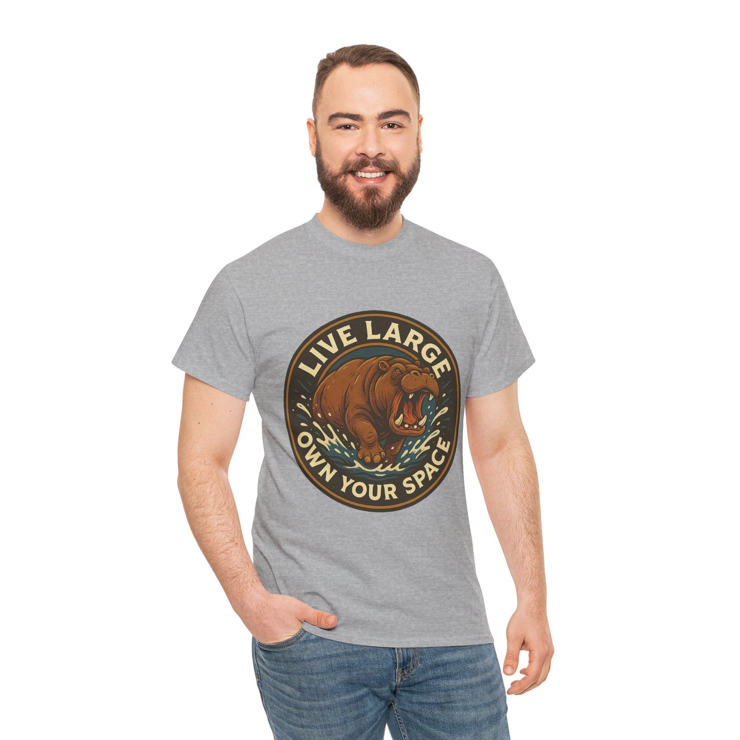 Live Large Own Your Space Graphic Hippo Shirt