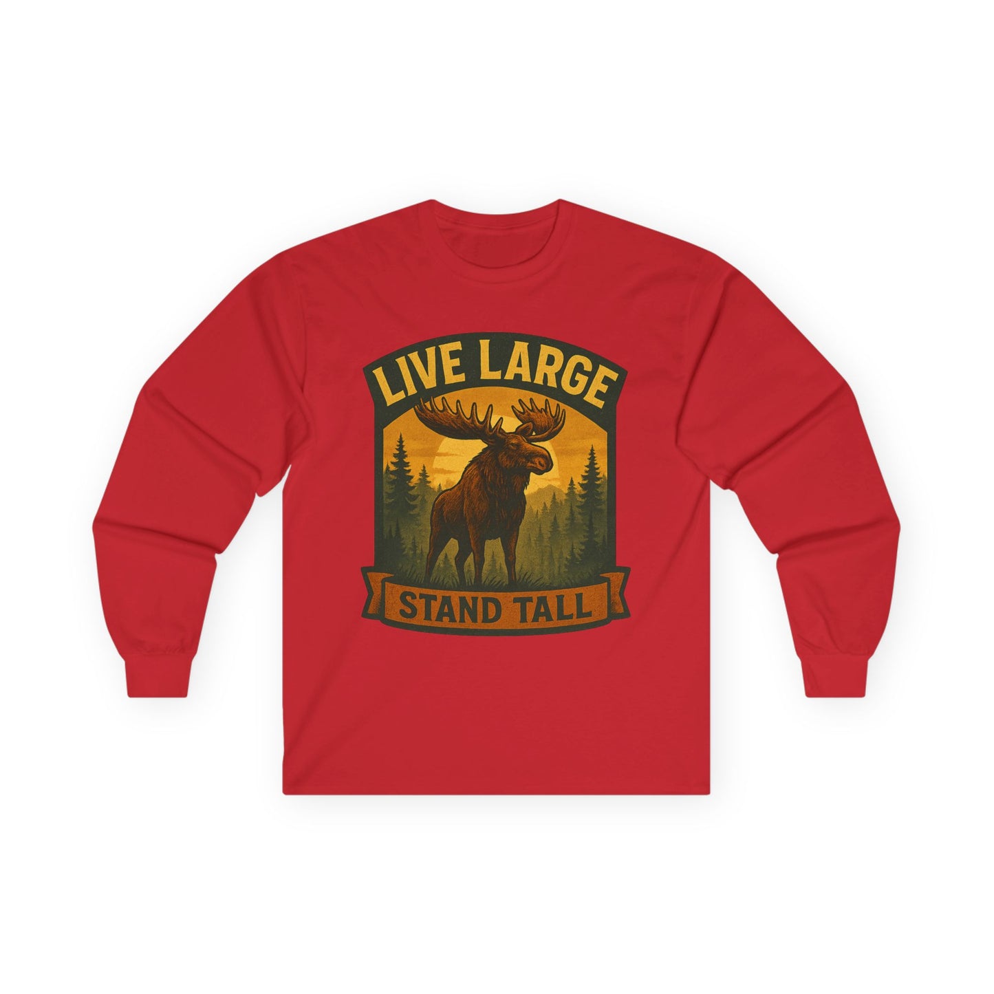 Moose Graphic Long Sleeve Tee | Live Large Stand Tall | Casual Style for Outdoorsy Vibes, Perfect for Gifts, Camping, Nature Lovers