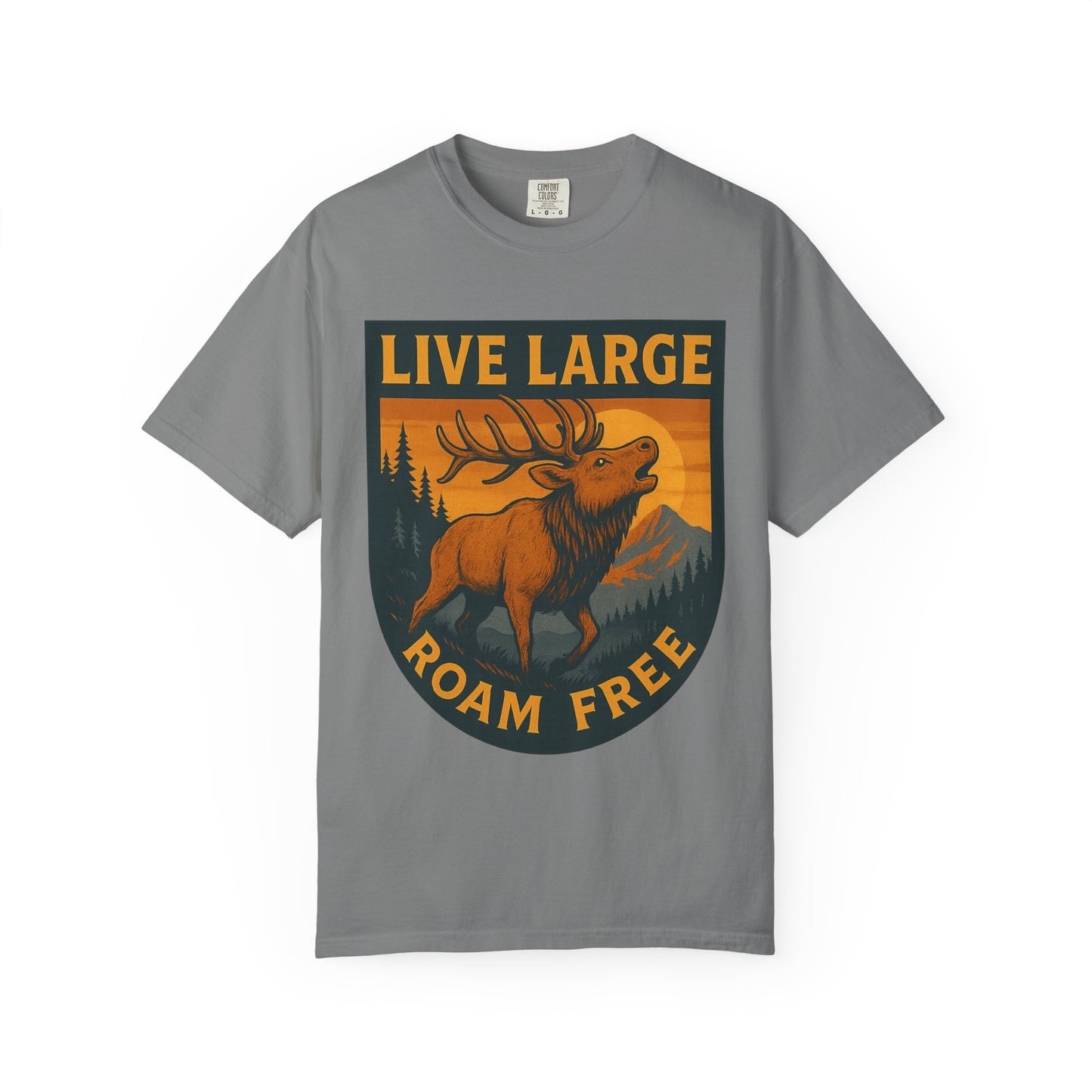 Live Large Roam Free Elk T-Shirt, Nature Lover Tee, Adventure Shirt, Outdoorsy Apparel, Gift for Him/Her, Vintage Style T-Shirt