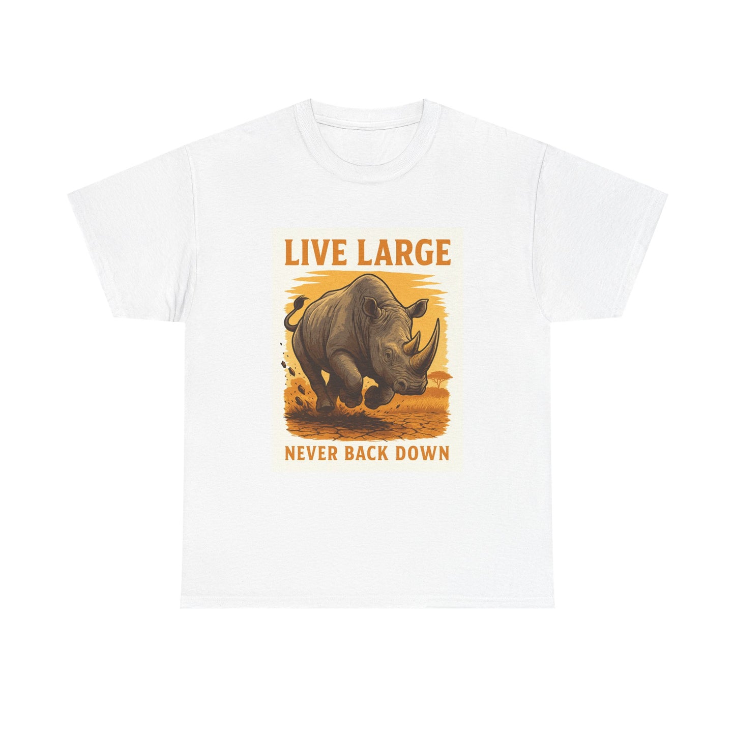 Live Large Rhino Tee - Unisex Heavy Cotton Tee, Motivational Shirt, Animal Lovers Gift, Adventure Apparel, Casual Wear