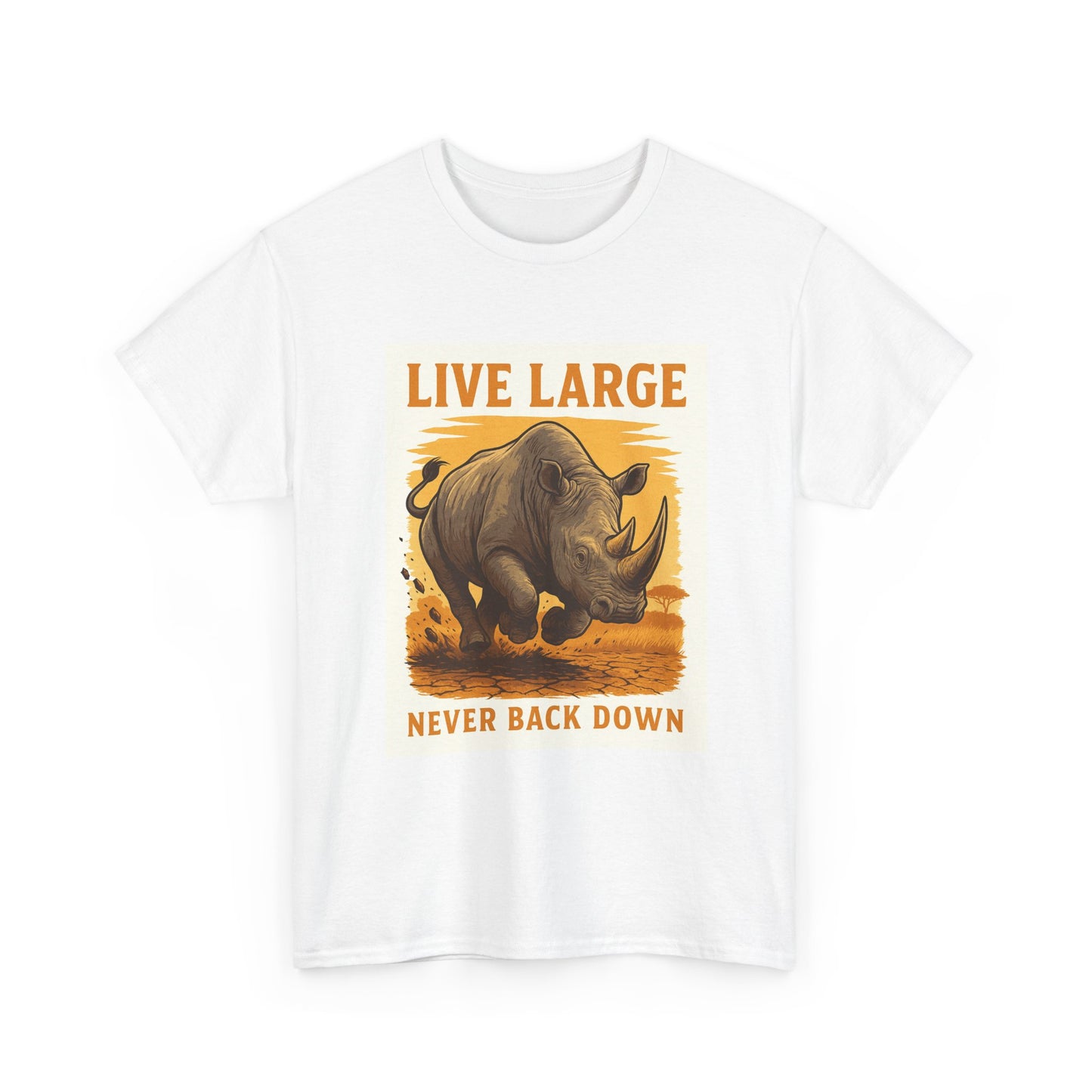 Live Large Rhino Tee - Unisex Heavy Cotton Tee, Motivational Shirt, Animal Lovers Gift, Adventure Apparel, Casual Wear