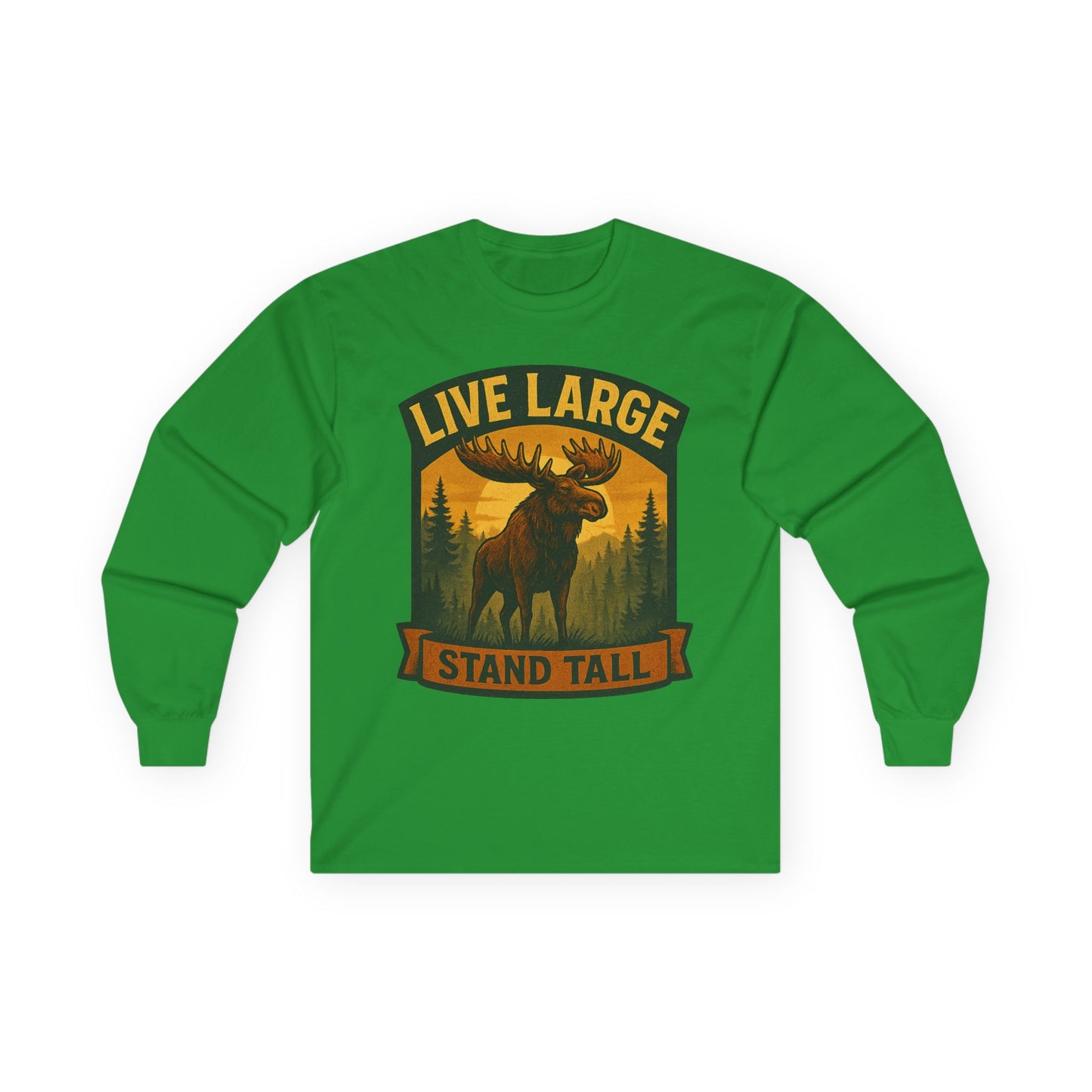 Moose Graphic Long Sleeve Tee | Live Large Stand Tall | Casual Style for Outdoorsy Vibes, Perfect for Gifts, Camping, Nature Lovers