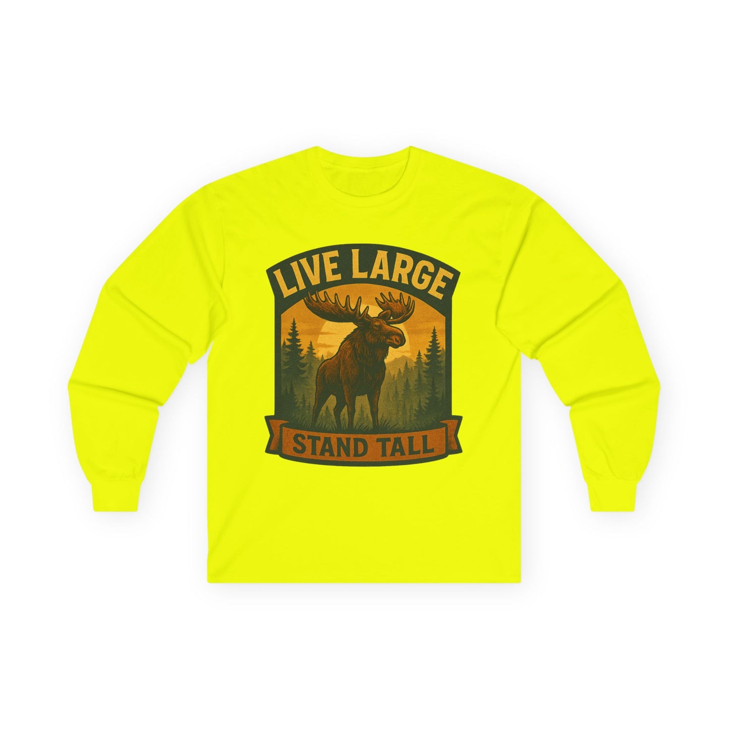 Moose Graphic Long Sleeve Tee | Live Large Stand Tall | Casual Style for Outdoorsy Vibes, Perfect for Gifts, Camping, Nature Lovers