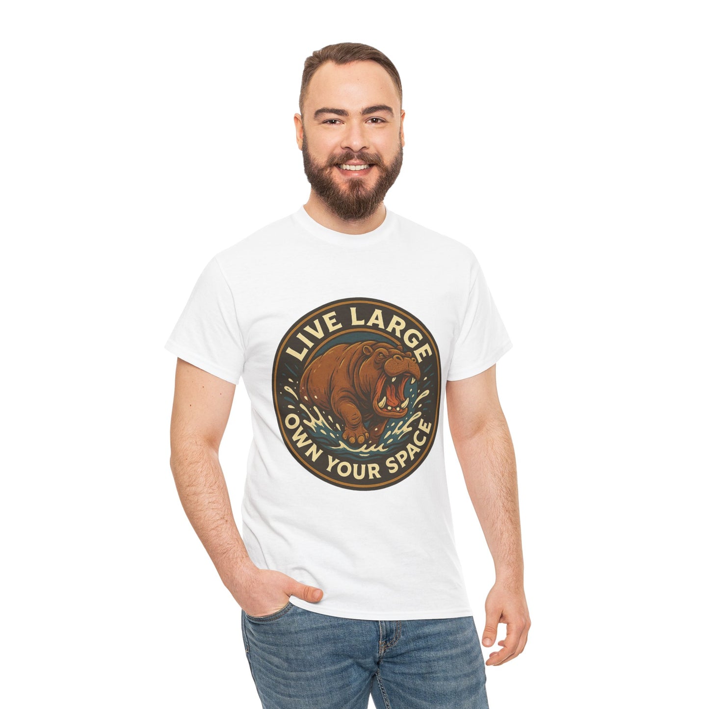 Live Large Own Your Space Graphic Hippo Shirt