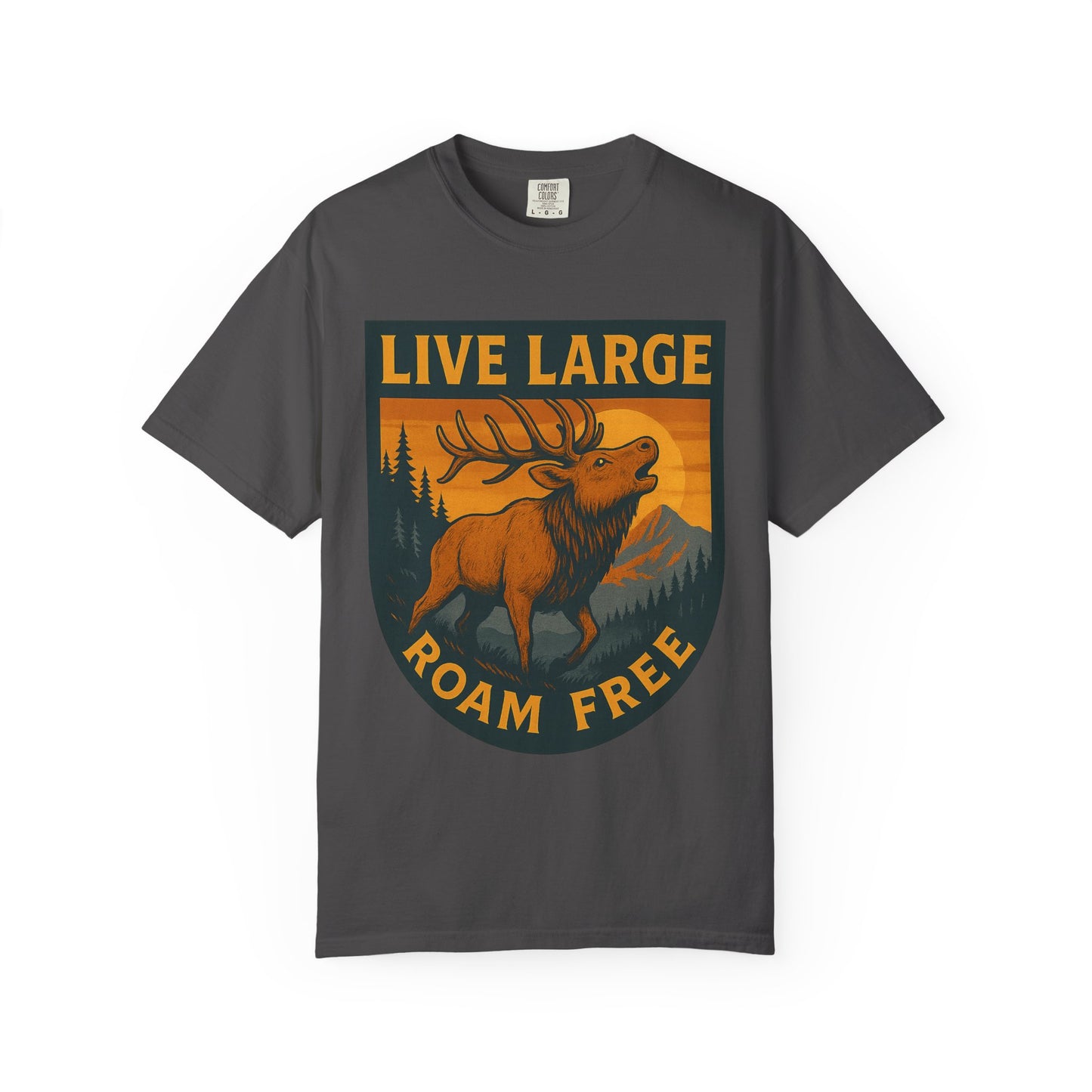 Live Large Roam Free Elk T-Shirt, Nature Lover Tee, Adventure Shirt, Outdoorsy Apparel, Gift for Him/Her, Vintage Style T-Shirt