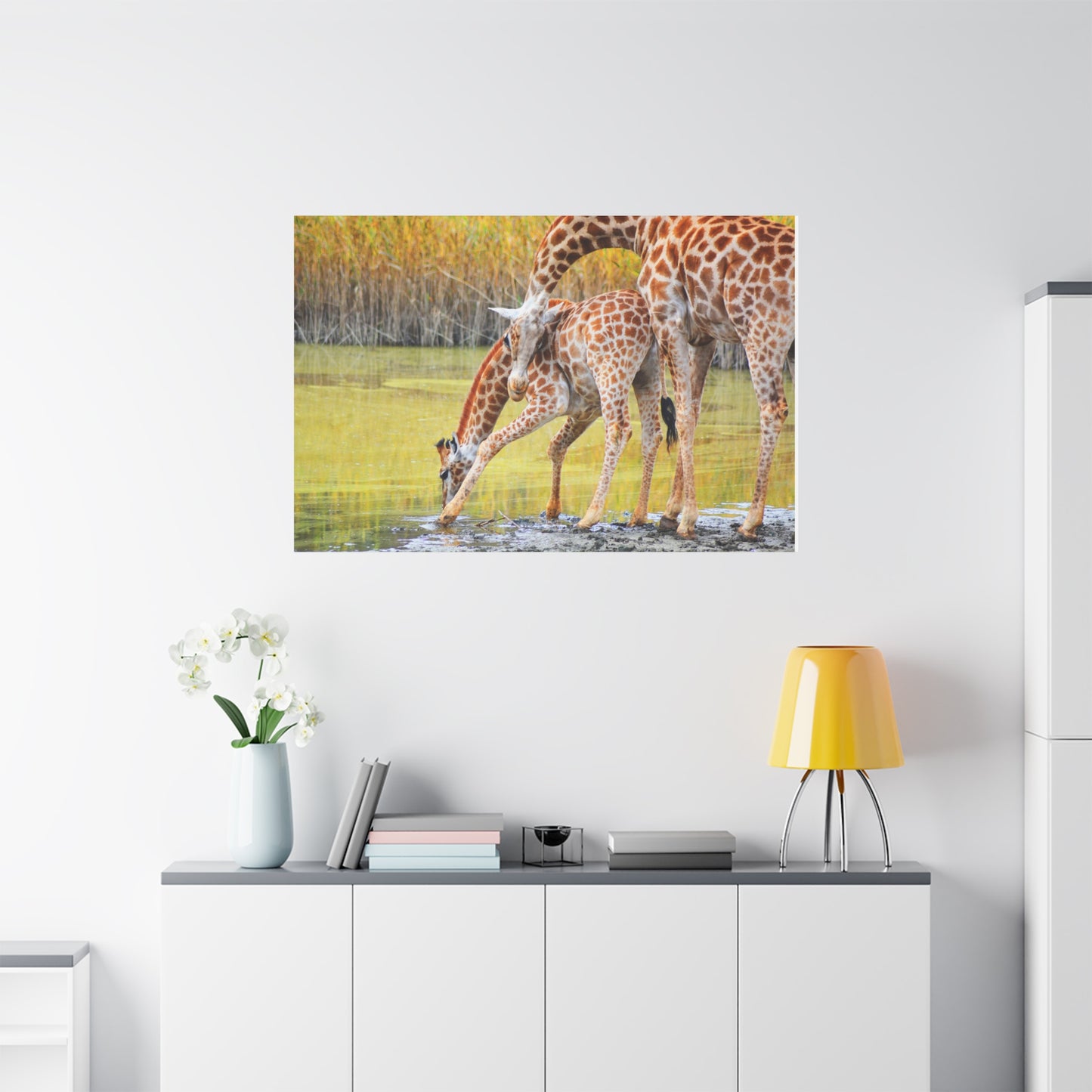 Giraffe Family Matte Canvas Wall Art, Nature Decor, Wildlife Print, Animal Lovers Gift, Nursery Decoration