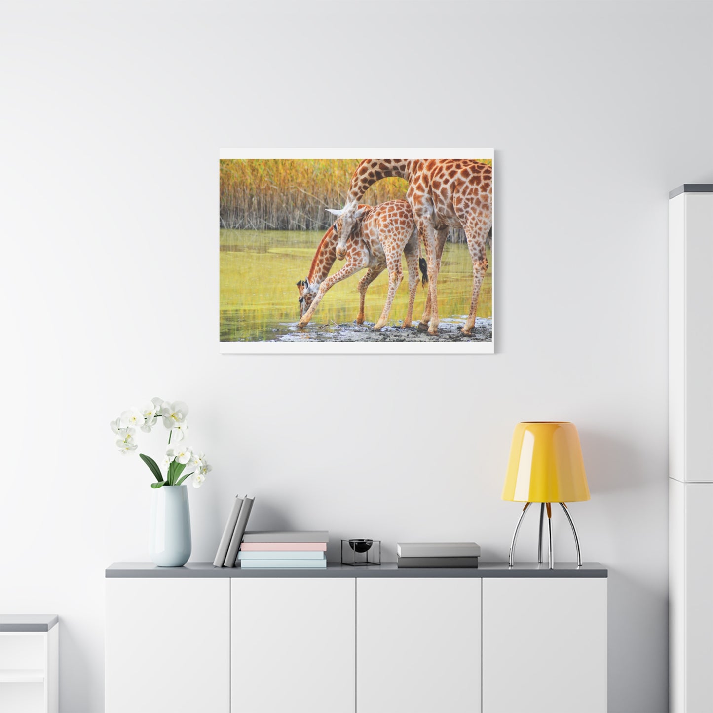 Giraffe Family Matte Canvas Wall Art, Nature Decor, Wildlife Print, Animal Lovers Gift, Nursery Decoration