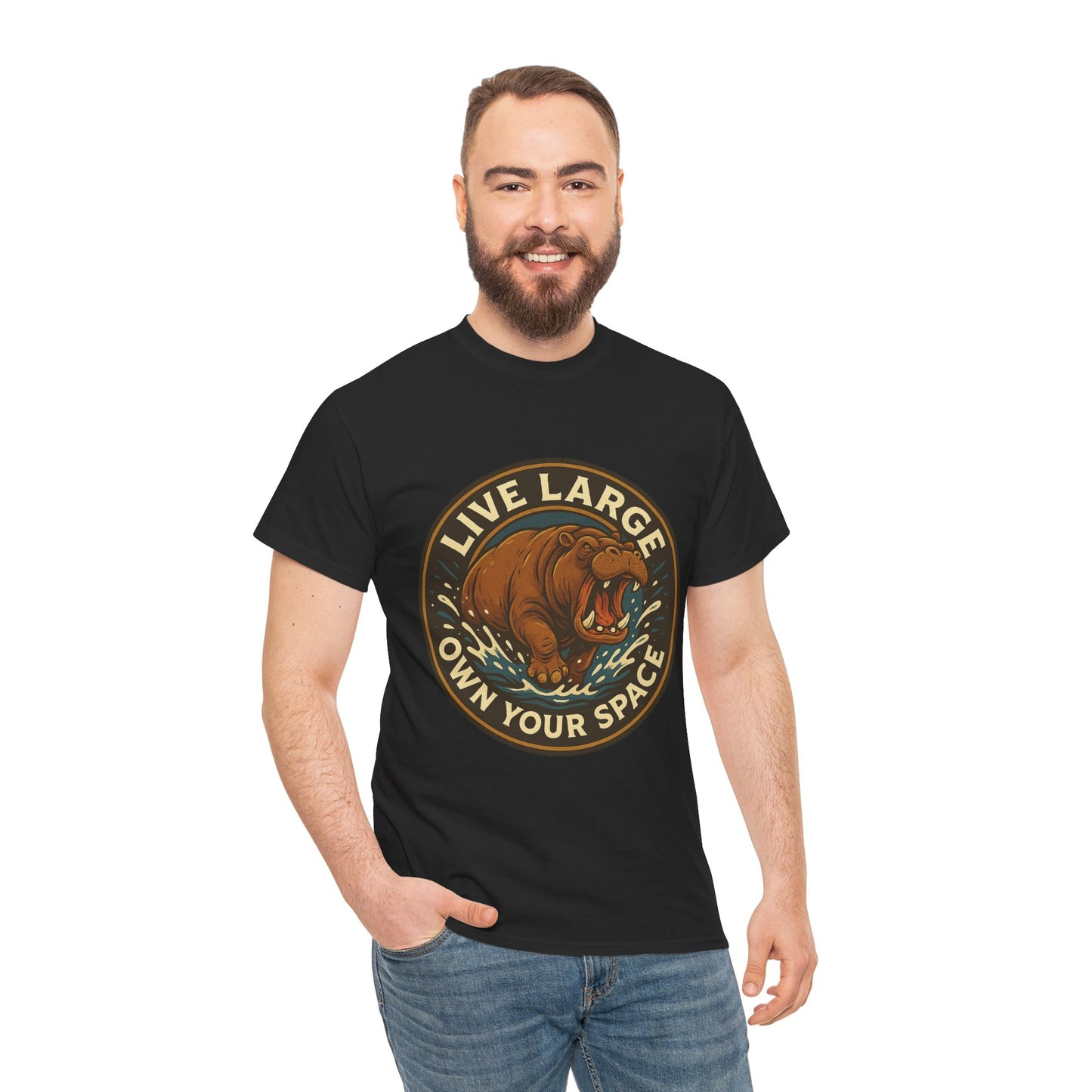 Live Large Own Your Space Graphic Hippo Shirt