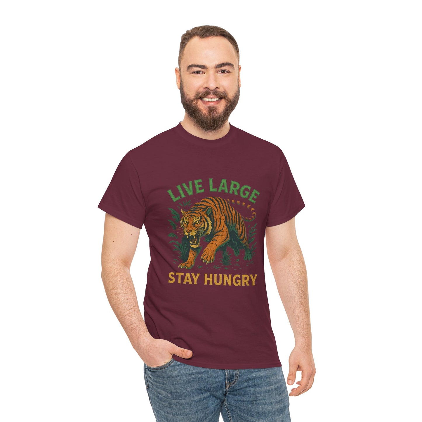 "Live Large Stay Hungry" Graphic Shirt Tiger