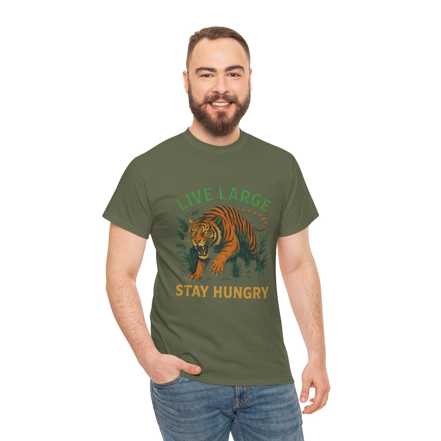"Live Large Stay Hungry" Graphic Shirt Tiger