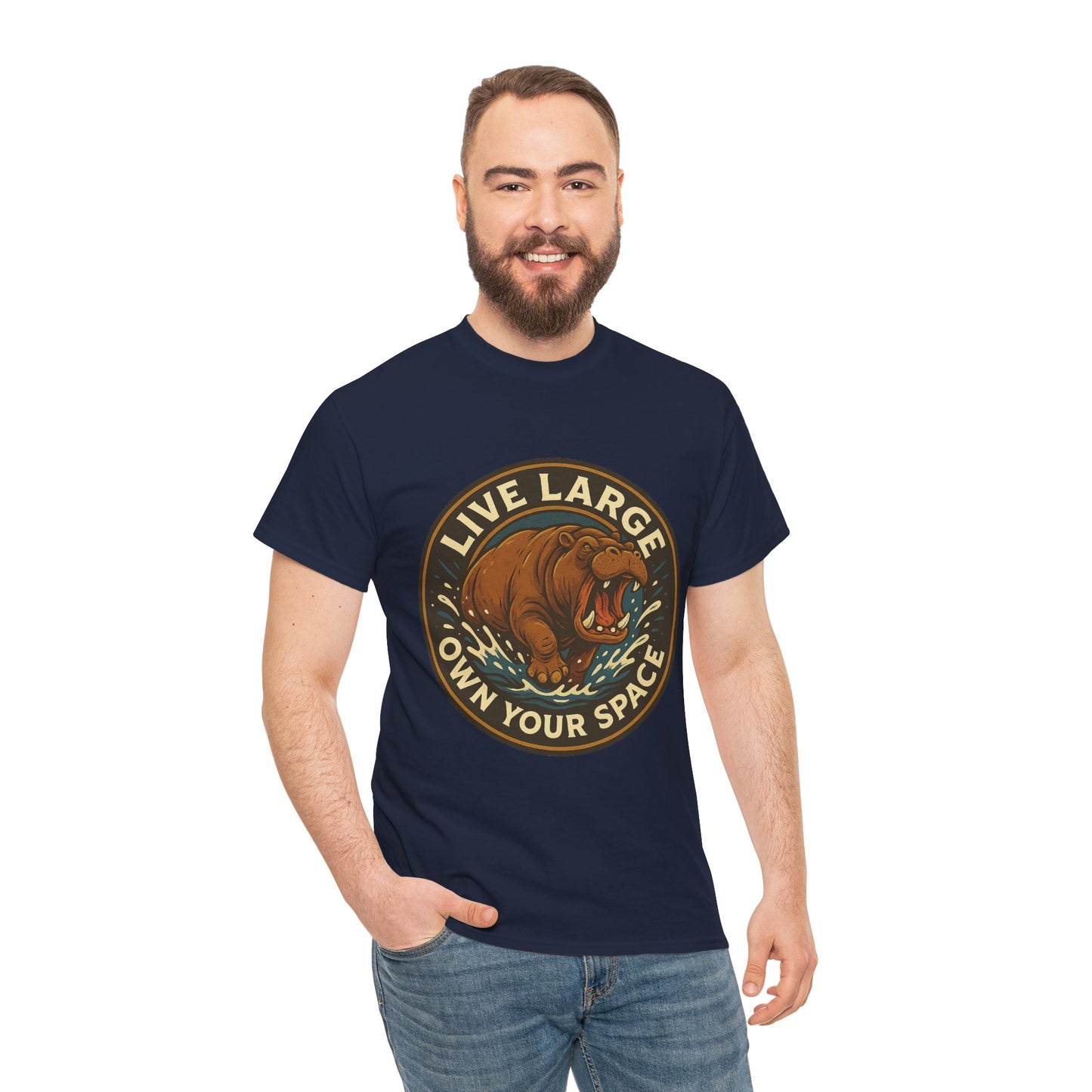 Live Large Own Your Space Graphic Hippo Shirt