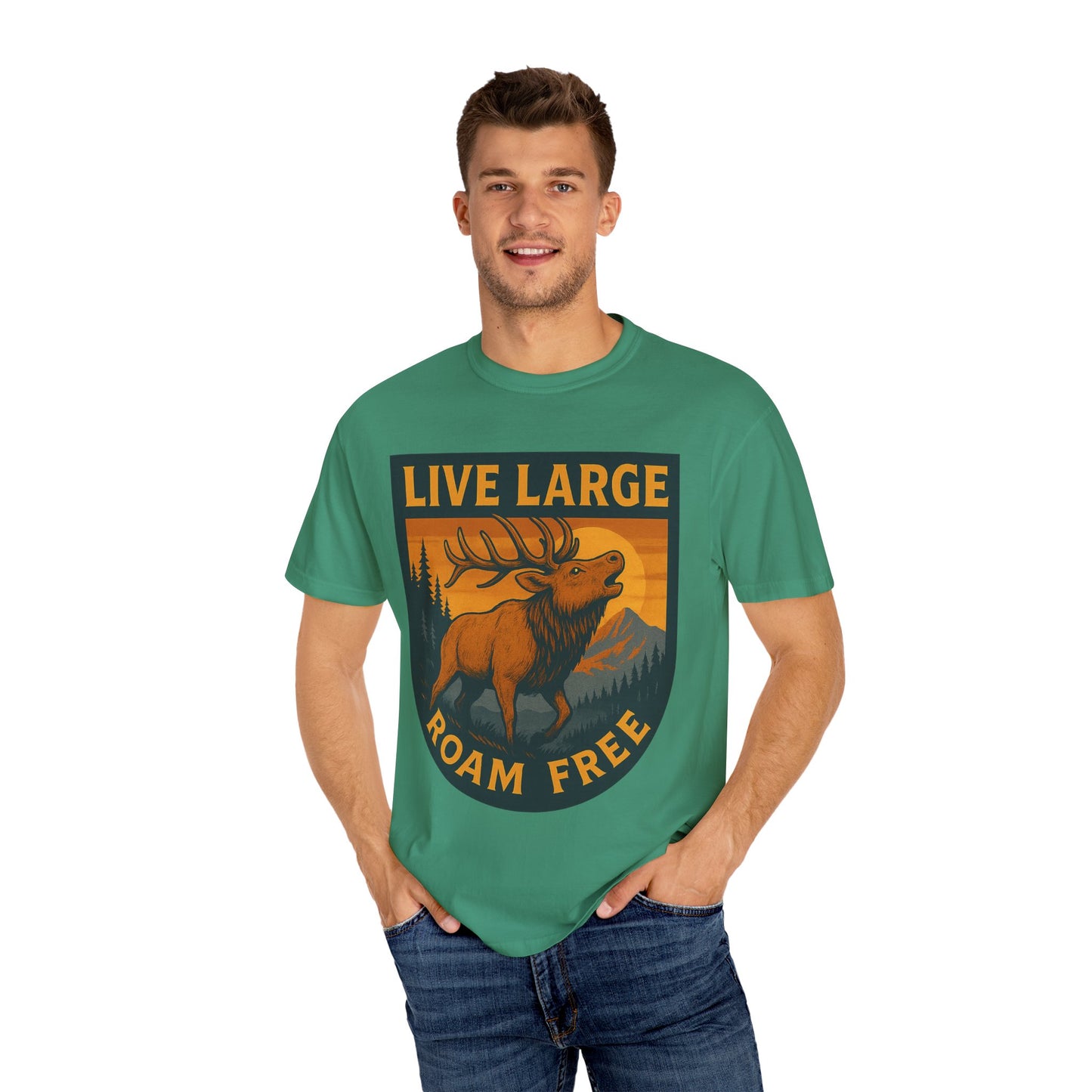 Live Large Roam Free Elk T-Shirt, Nature Lover Tee, Adventure Shirt, Outdoorsy Apparel, Gift for Him/Her, Vintage Style T-Shirt