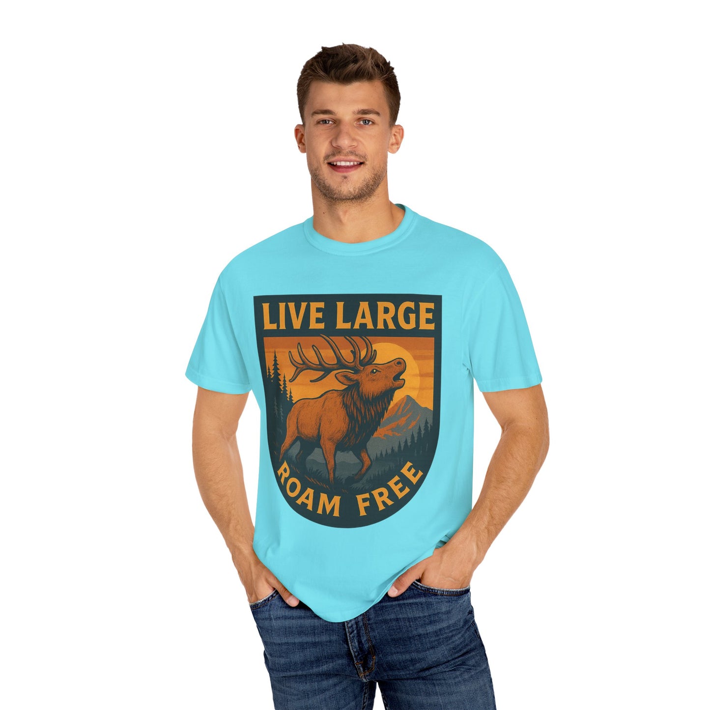 Live Large Roam Free Elk T-Shirt, Nature Lover Tee, Adventure Shirt, Outdoorsy Apparel, Gift for Him/Her, Vintage Style T-Shirt